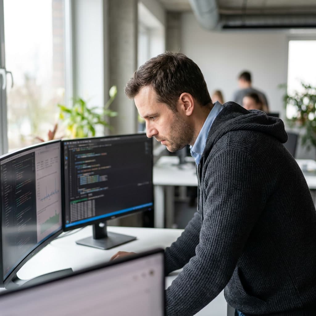 Engineer reviewing end-user experience telemetry across a distributed application